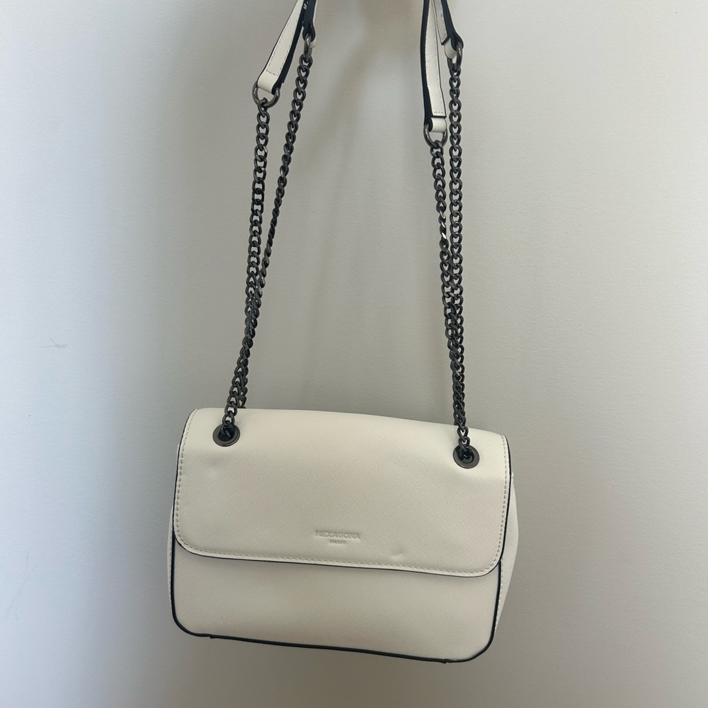 White Saffiano Leather Shoulder Bag with Chain Strap